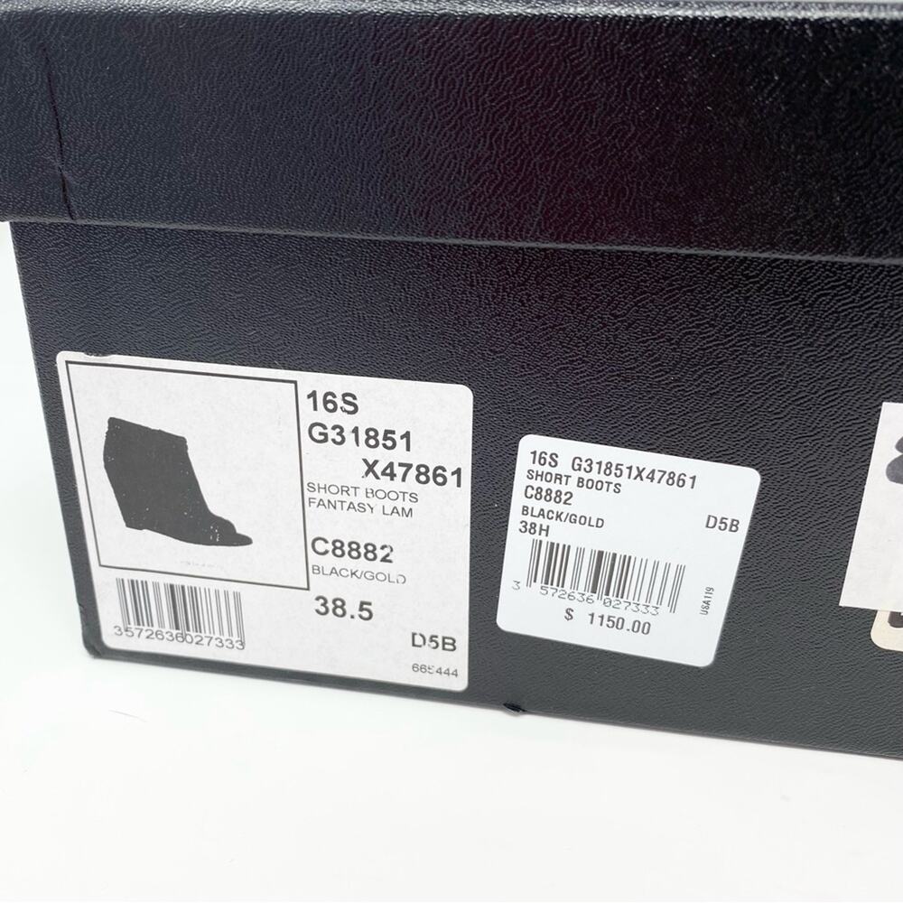 ARCHIVAL Chanel 16S Black Gold Metallic Quilted Wedge Peep Toe Boots 38.5 - Picture 13 of 15